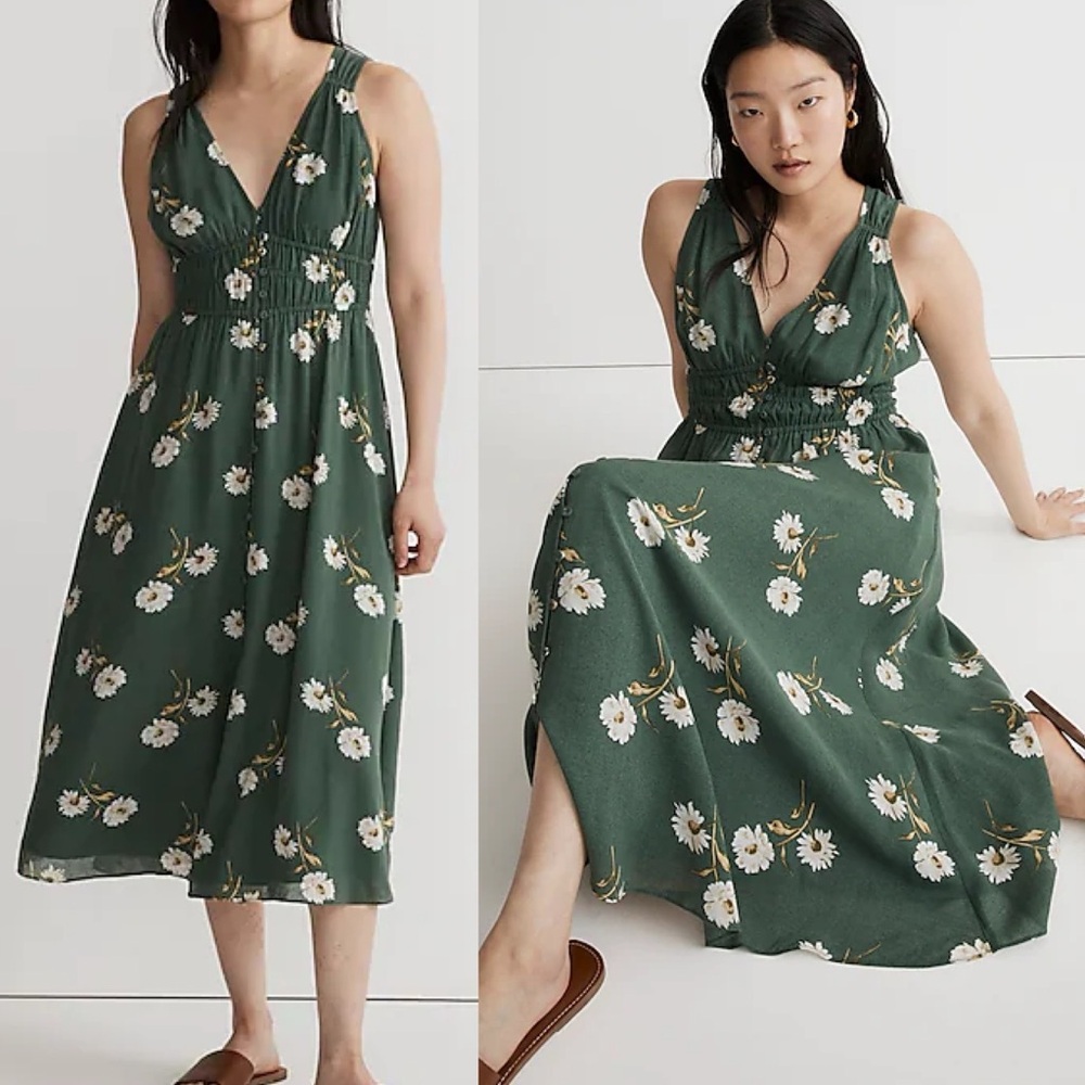 Madewell Green Floral Midi Dress